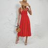 Summer Women's Sleeveless Halter Solid Square Neck Pleated Knee-Length Dress