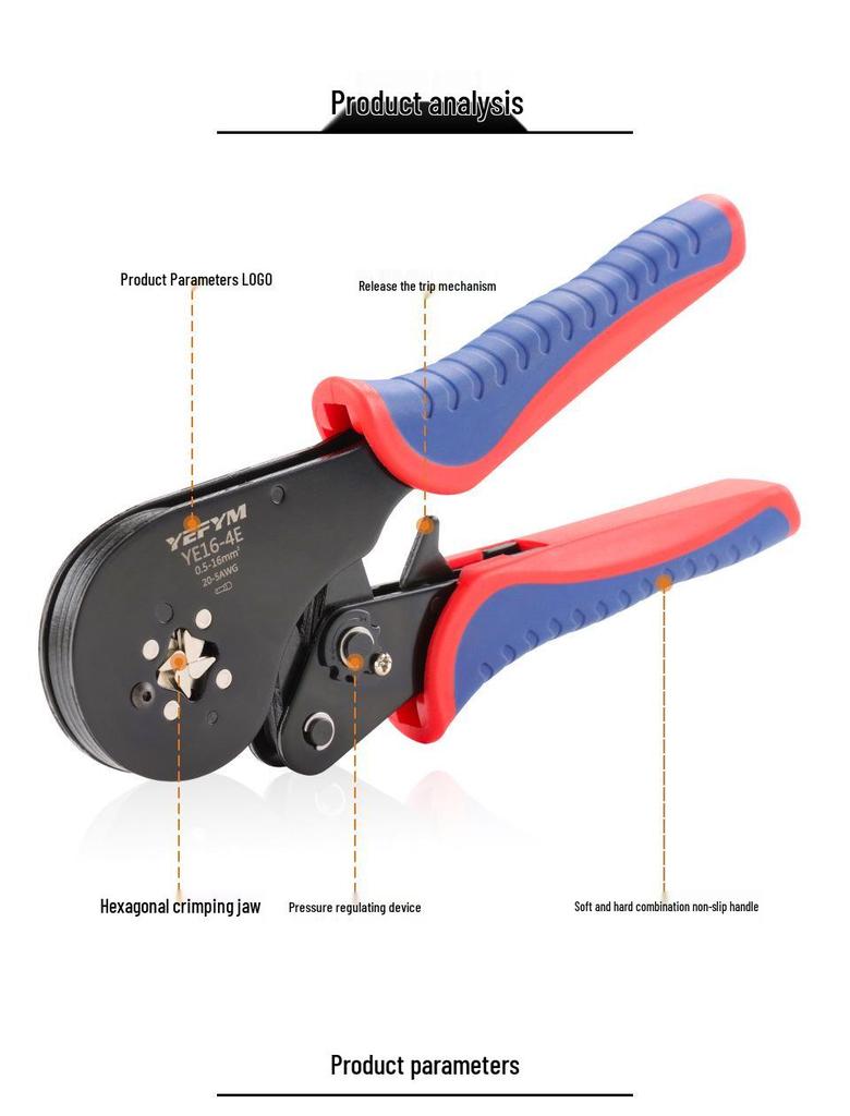 YE16-4E 4-Sided Cold Crimping Pliers for 16 Square Pin Terminals