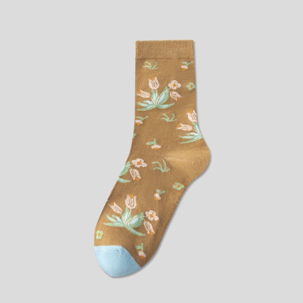 Thin Girls Mid-calf Socks Revivalism Retro Style Sock Women French Style Floral Tube Socks Female