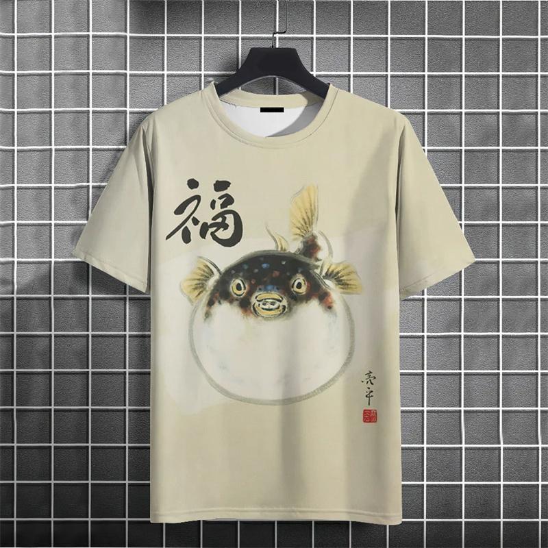 3D Printed Mountain Sea Wave T Shirt For Men Fish Animal Pattern Tees Summer Oversized Short Sleeve Street Round Neck T-Shirts