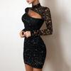 Vestido de dama con encaje calado y bordado, ajustado, de otoño, color liso y brillante
