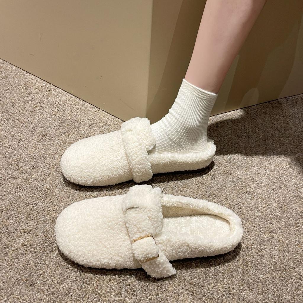 Damesko myk såle stor størrelse fortykede vintervarme pels ett tykt fôr ankelstøvletter sklisikre fotturer sport bomullsslippers