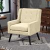 Upholstered Chair with Button Tufting Made of Suede - Mid-Century Modern Armchair with High-Density Foam Cushion and Solid Wood Legs for Small Spaces