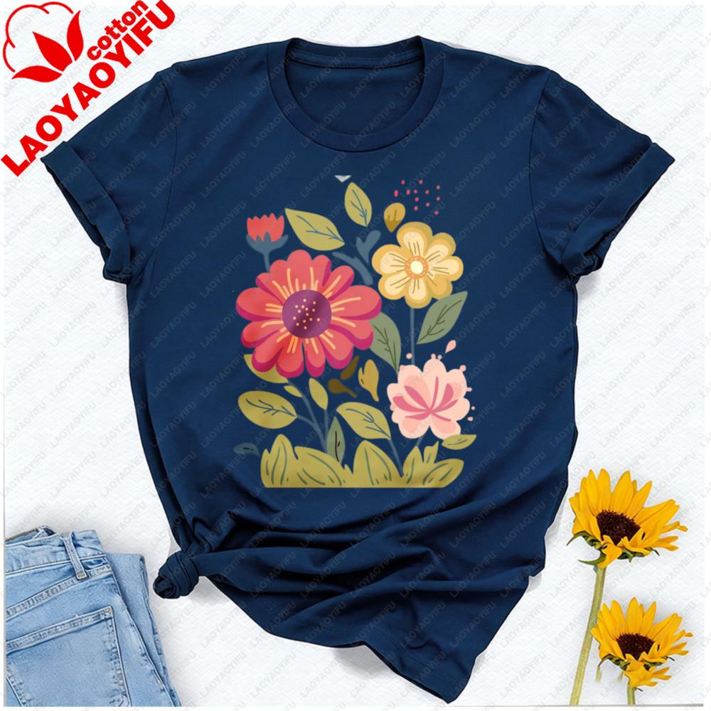 Unisexs Floral Graphic TShirt Short Sleeve Wildflower Tee Colorful Botanical Print Soft Cotton Crew Neck Shirt Spring Summer