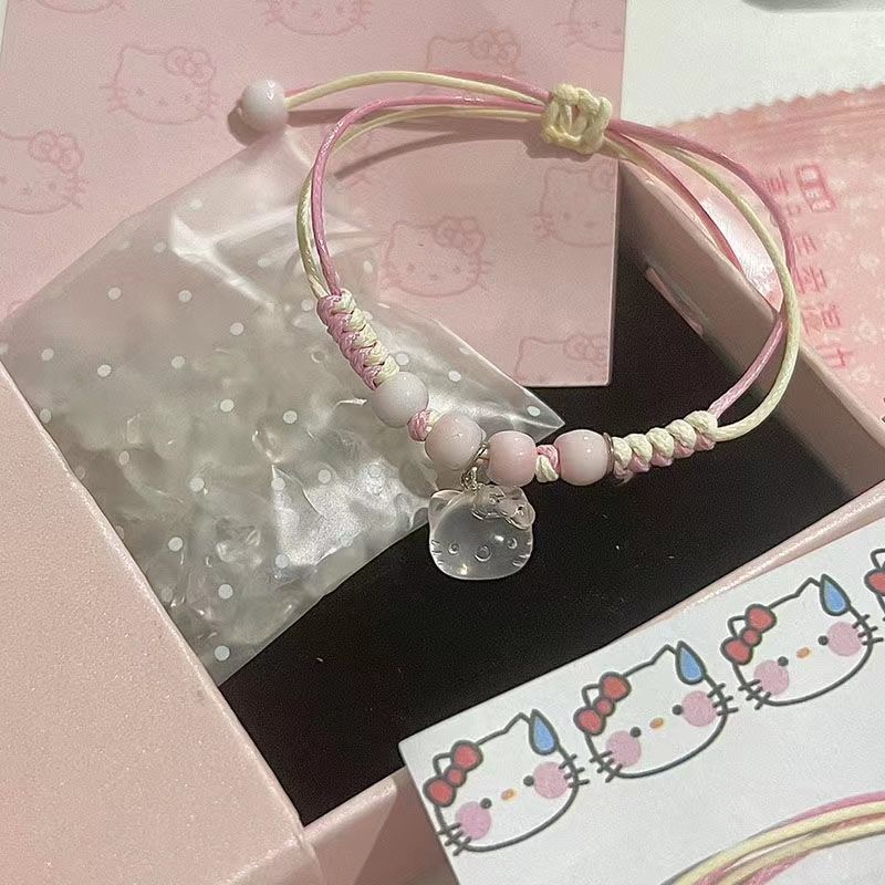 Rosa KT-Katze Hello Kitty Gewebtes Armband für Schüler und Paare, Hello Kitty Geschenk für Freundin