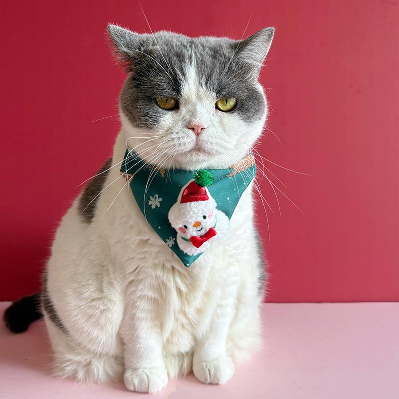 2025 Christmas New Pet Triangle Scarf Collar Cute Cat Christmas Accessories Dog Collar with Red Elk Pattern