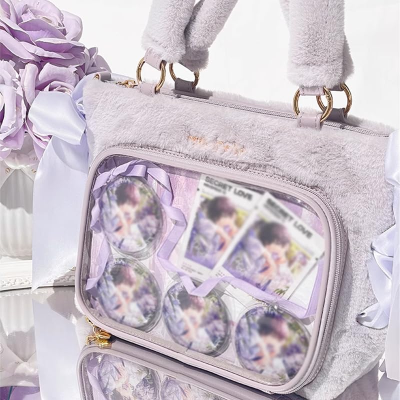 FUYUUNEKO Fluffy Fur Ita Bag with Side Ribbons, Fuyuneko (Floating Cat) MILK DOLLY, Chinese Ita Bag, Oshikatsu, Lavender, Purple [Parallel Import]