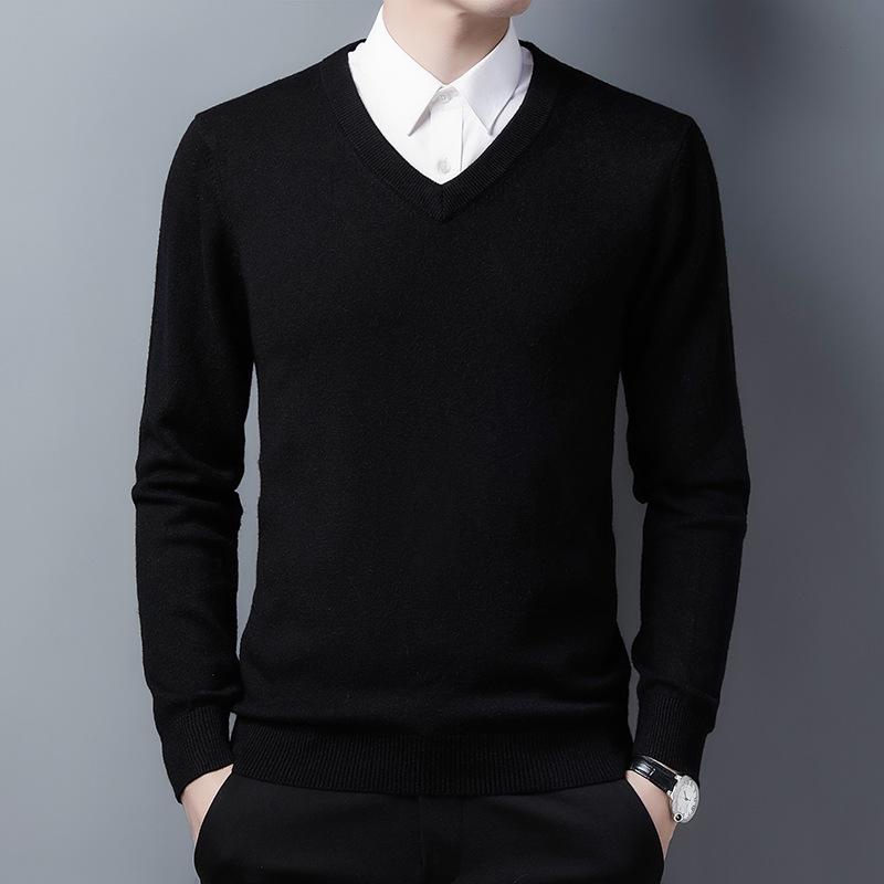 Men s Winter V-neck Wool Blend Sweater - Thick, Middle-aged, Loose Fit XL/175