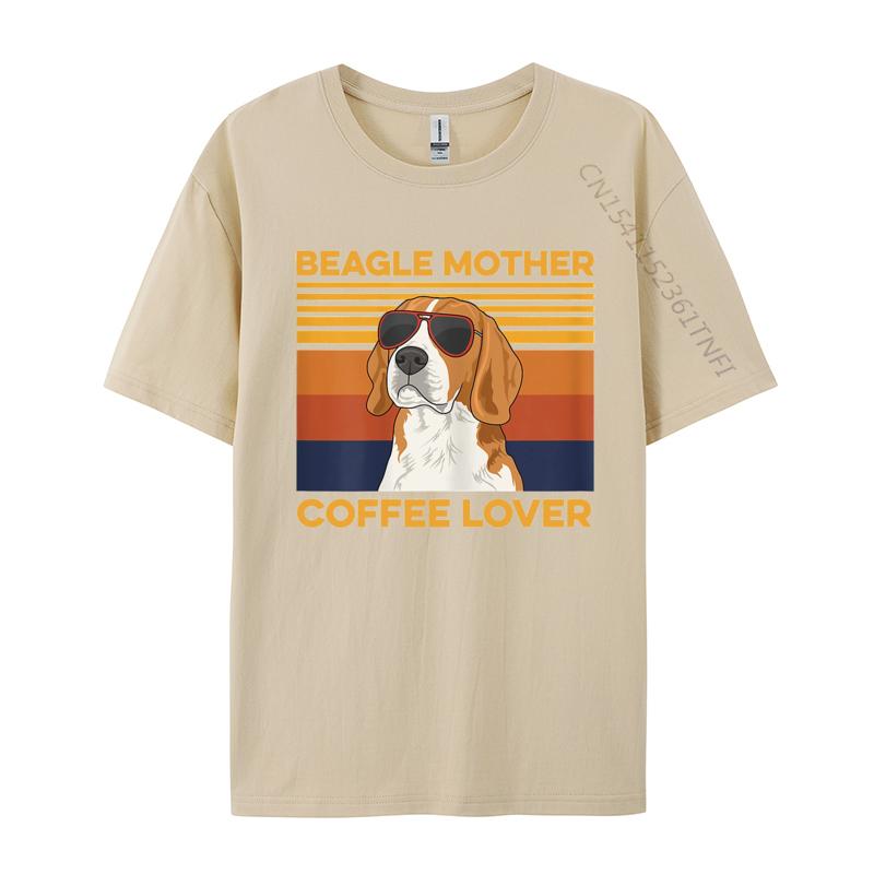 Mens TShirt Beagle Mother Coffee Lover Tee Shirt Arts Retro Cotton Clothes Graphic T Shirts 100 Cotton