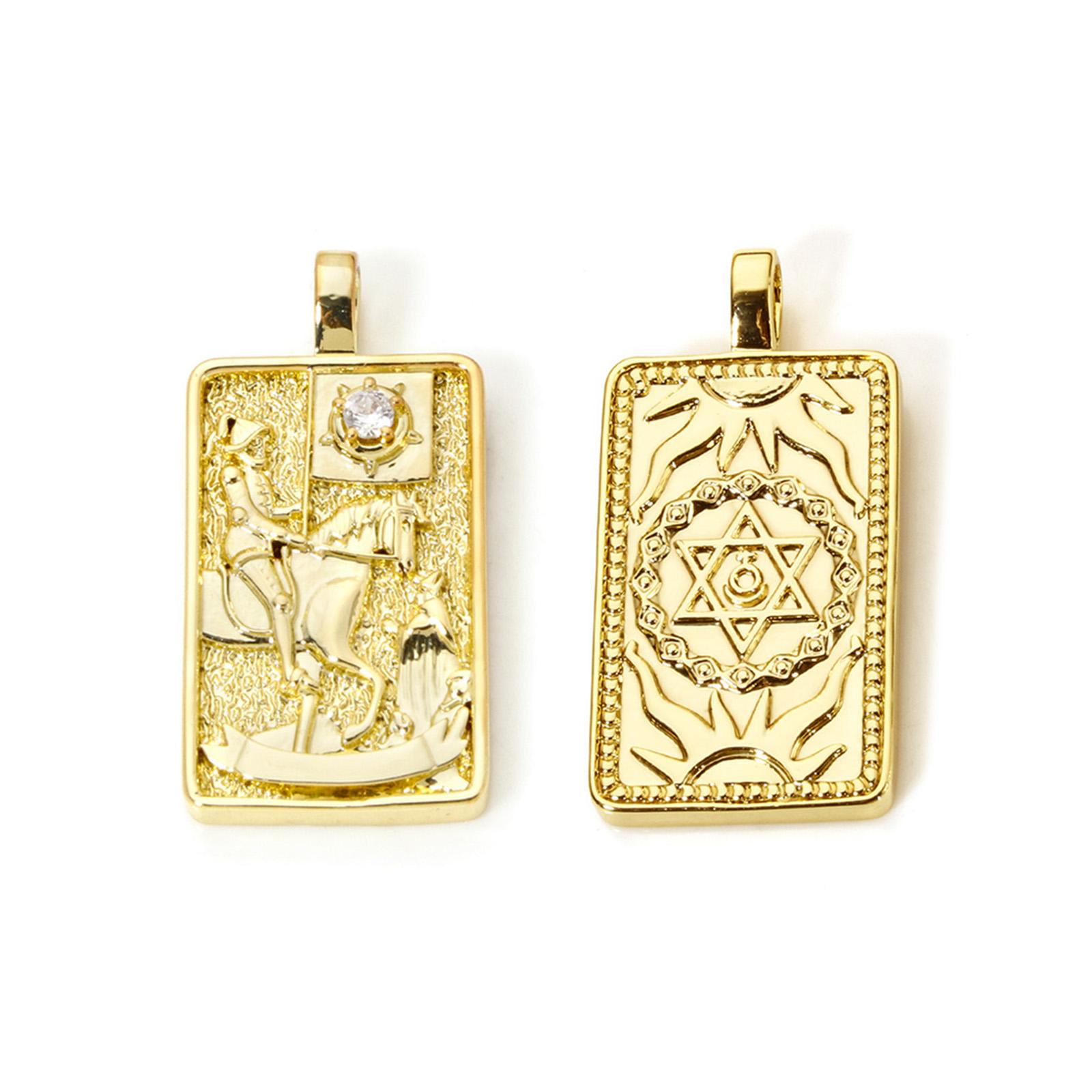 

1 Piece Brass Tarot Pendants 18K Real Gold Plated Rectangle Double Sided Charms For DIY Jewelry Necklace Making 3cm x 1.5cm