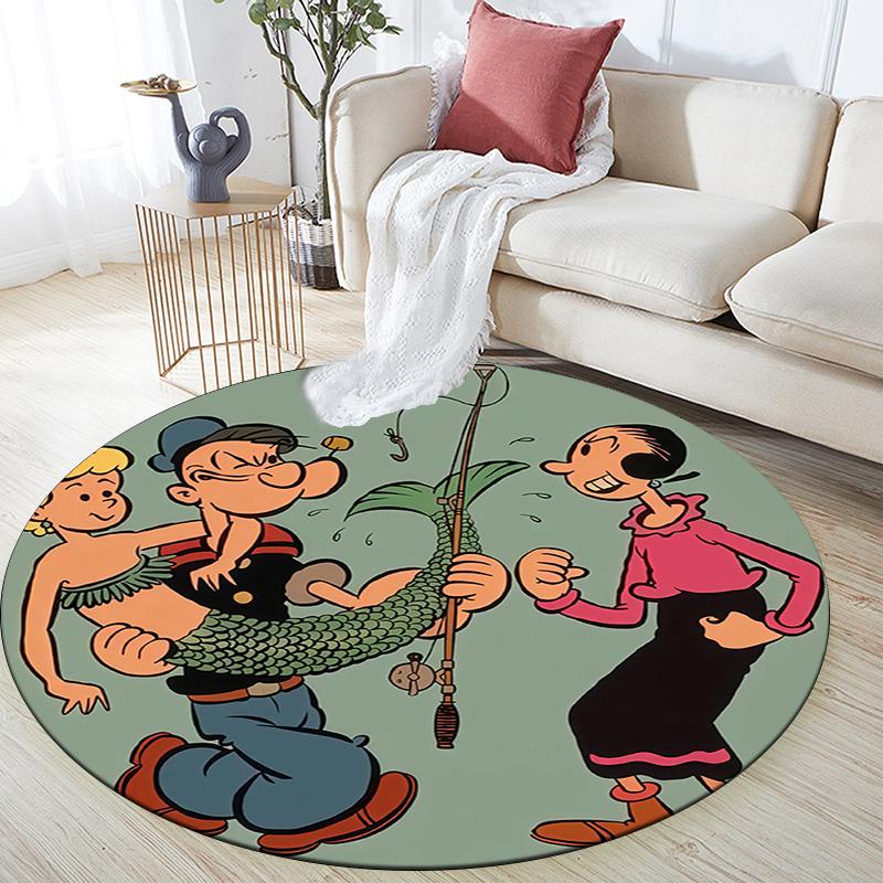 Popeye the Sailor Round Area Rug,Carpet Rug for Living Room Bedroom Sofa Playroom Decor,Non-slip Floor Mat