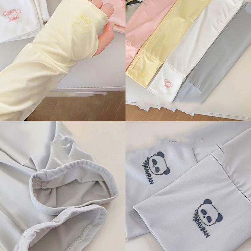 Elastic Long Ice Silk Sleeves Thin Cartoon Animals Sunscreen Arm Covers Anti-UV UV Insulation Cycling Gloves Summer bianco
