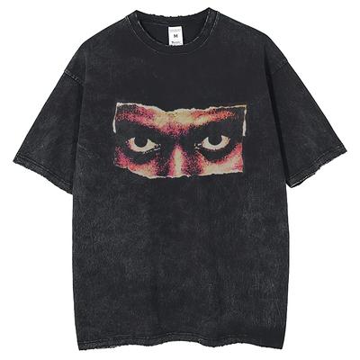 Harajuku Baumwoll-T-Shirt Hip Hop Oversize Herren Porträt-Print T-Shirt Lässig Locker Kurzarm Streetwear T-Shirt