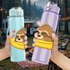 1PC Sloth On Banana Fruit Cartoon Print 750ml Color Plastic Sports Water Bottle Leakproof Flip Straw Lid Suitable for Sports Office Home Use