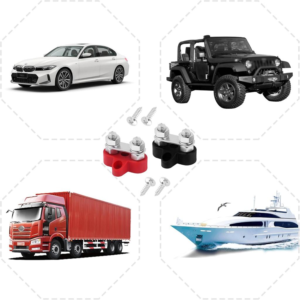 2PCS Battery Terminal Distribution Block,M8 Dual Studs Bus Bar Terminal Block With Battery Terminals Top Post,Negative & Positive 12V Power