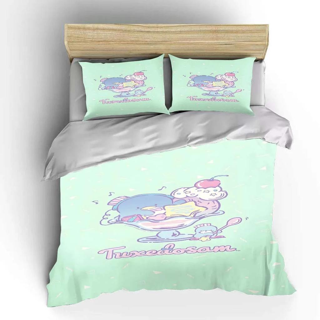 Tuxedo Sam Sanrio Bedding Set Hello Kitty Children Fashion 3 Pieces Set King Size Bed Set US Twin Adult Bed Cover Bedroom Duvet