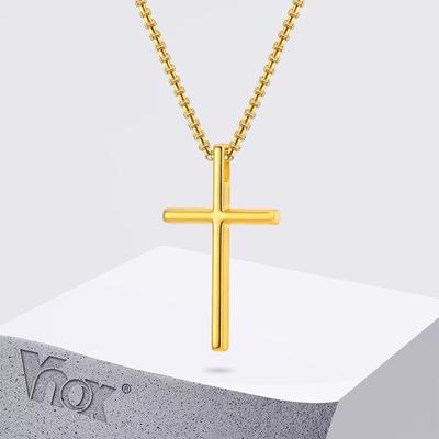 Vnox Cross Necklace for Men , Black Silver Gold Color Option Alloy Cross Pendant Collar with Stainless Steel Box Chain Necklaces