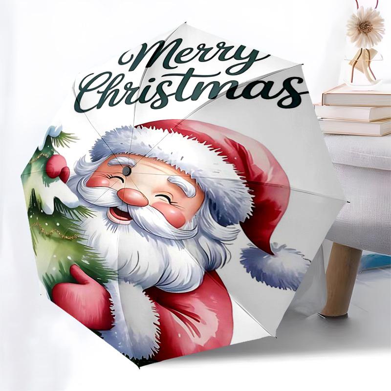 

1pc Merry Christmas! Festive Santa Claus Design Automatic Folding Umbrella, Portable 3-Fold Design, 8-Bone Iron Frame Outdoor Umbrella, Perfect Gift f