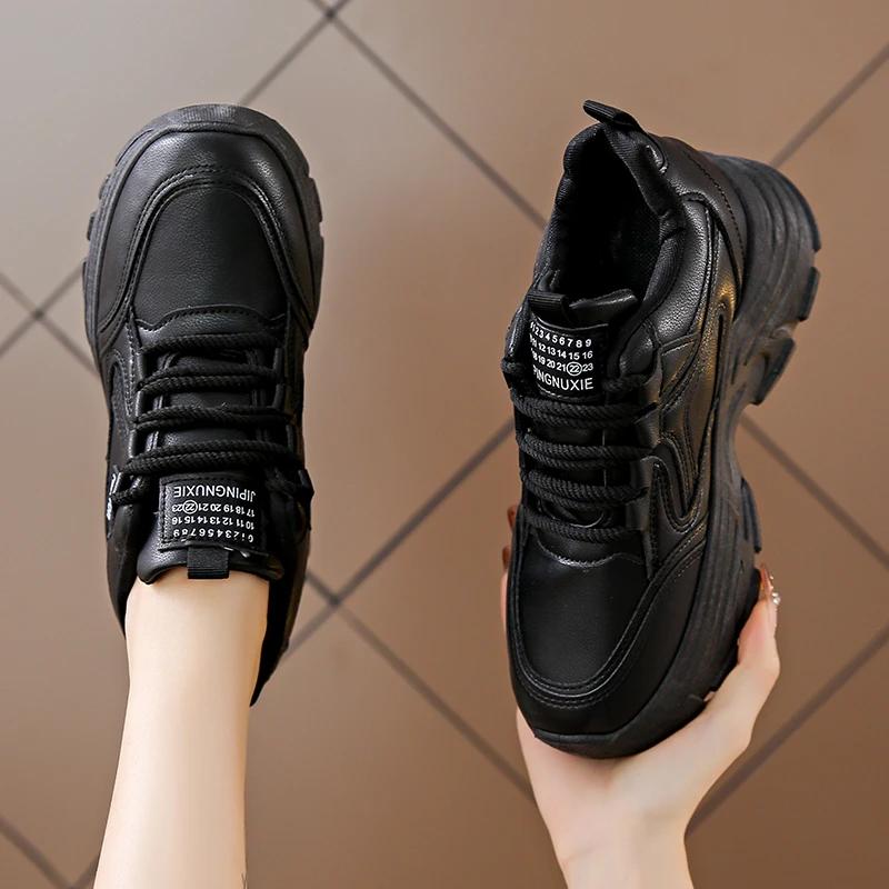 Spring and Autumn Casual Fashion Round-toe Thick-soled Vulcanized Shoes Solid Color Non-slip Wear-resistant Simple Running Shoes