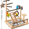 Wooden Bird Play Stand Natural Wood Parrot Playground with Ladder Swing Feeding Cup Cage Top Training Gym Perch for Parrots