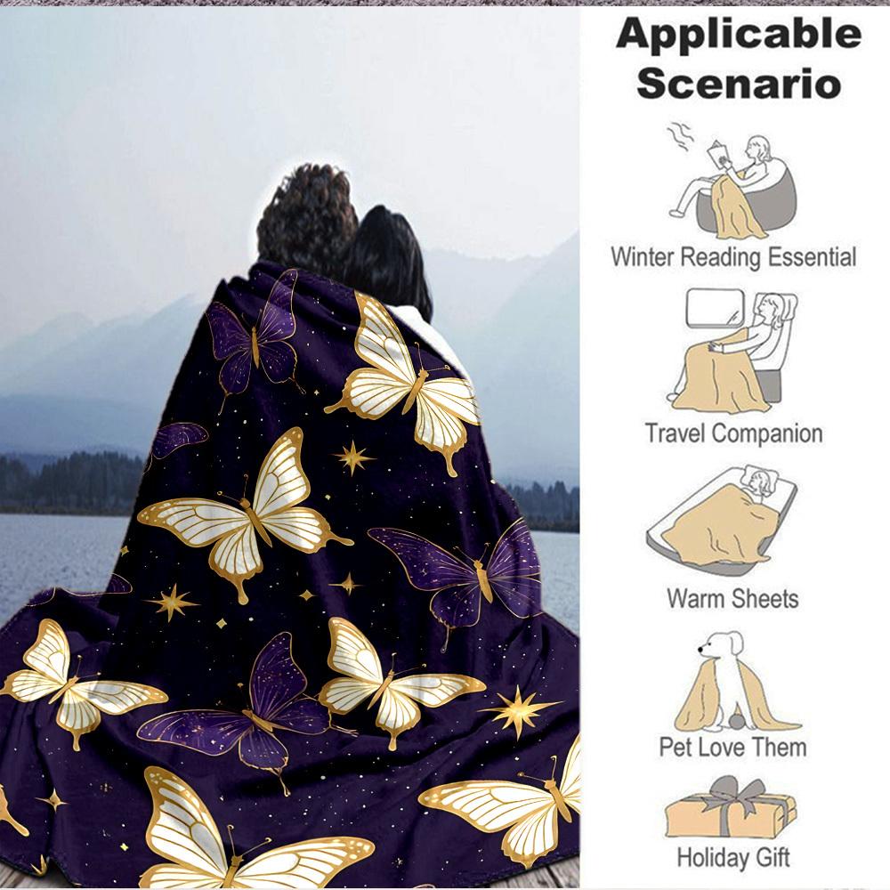 1pc Butterfly Night Lightweight Flannel Blanket, Comfortable and Warm Blanket, for Office and Camping Sofa Bed, Livingroom094