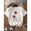 European Size Floral Print Pure Round Neck Short Sleeve