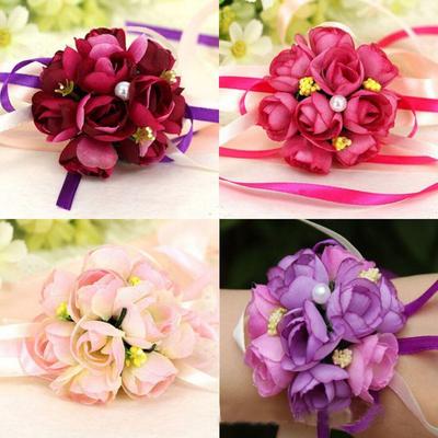 New 1PC Women Bridal Bridesmaid Wrist Wedding Party Corsage Bracelet Hand Flower