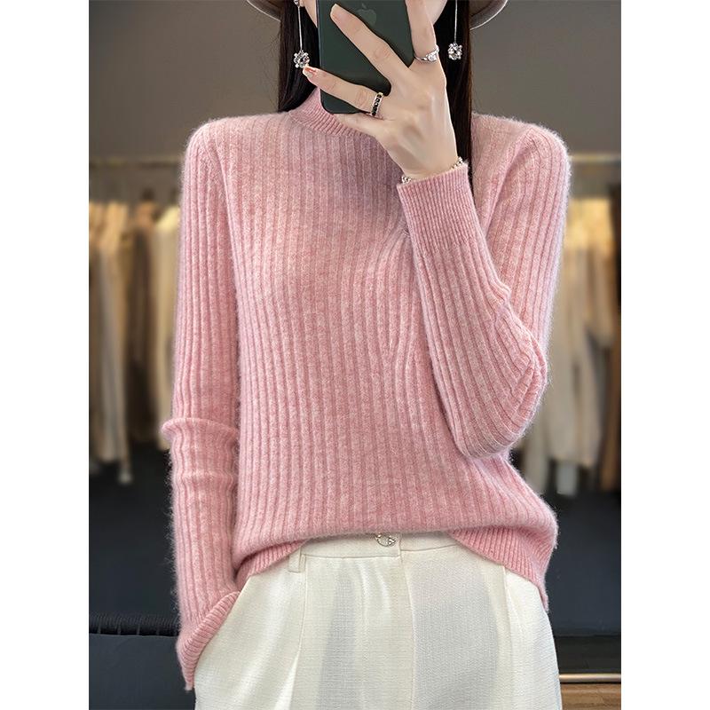 Women's Solid Color Knit Pullover: Autumn & Winter Casual Wool Sweater with Half-High Neck