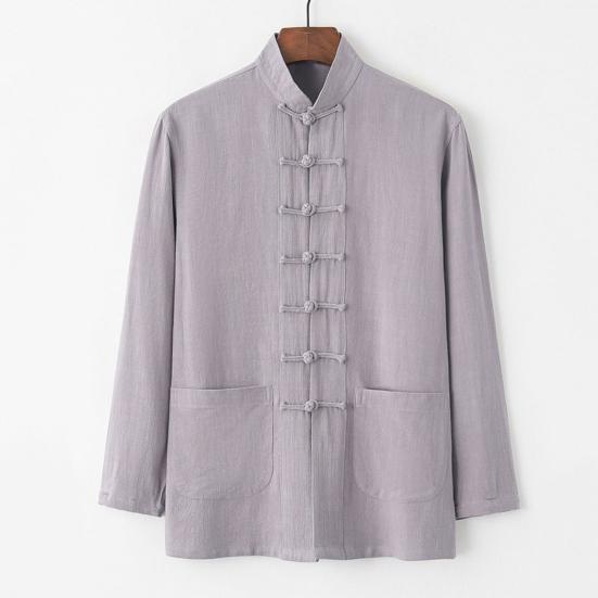 Lässiges zweiteiliges Set für Männer im chinesischen Stil mit Stehkragen, langen Ärmeln und Schnallen