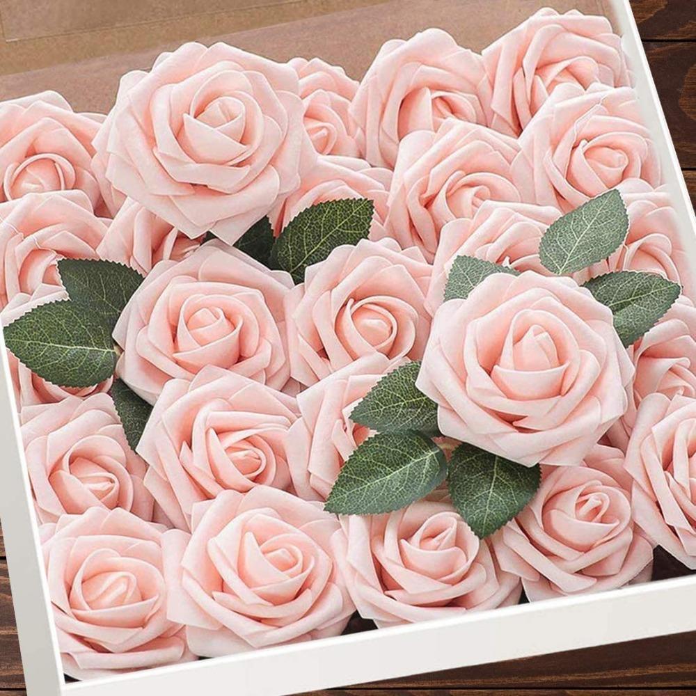 25PCS Lifelike Foam Artificial Flowers with Stems Boxed Fake Roses Floral Arrangements DIY Bouquets Home Decoration
