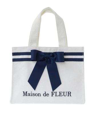 Maison de FLEUR Line Ribbon Jacquard Square Tote Bag, Weiß, F Tote Bag, 08000481500