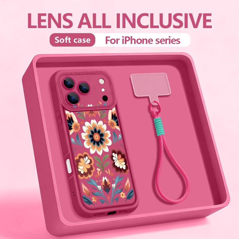 Cartoon Daisies Flower Pattern Lanyard Case For iPhone 17 Pro Max iPhone 16 15 Pro Max 14 13 11 16E 17E Shockproof Bumper Wristband Cover