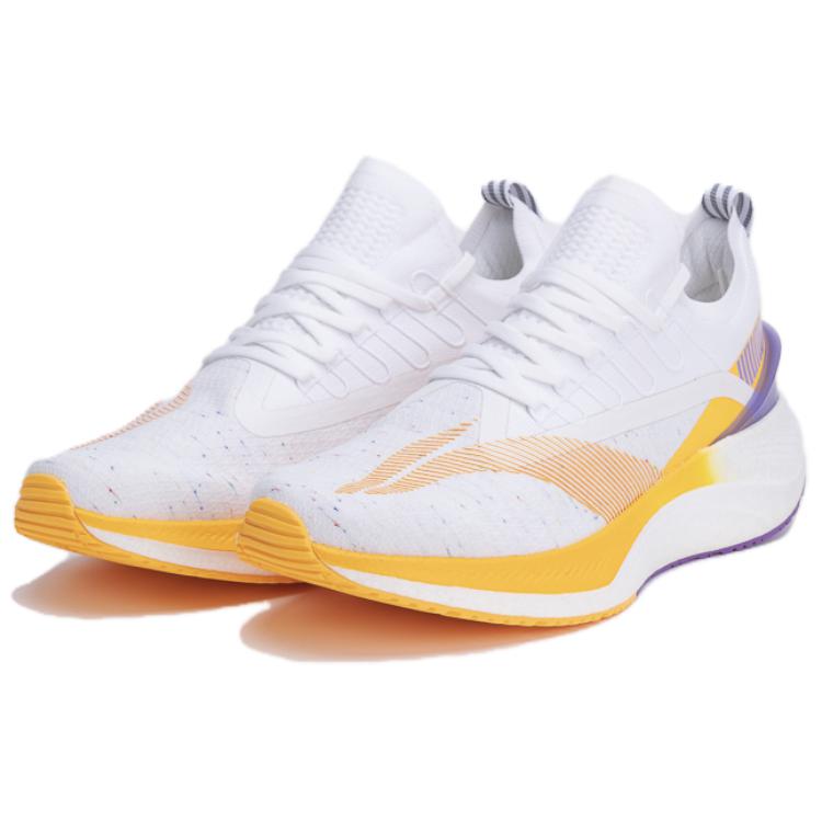 Li Ning Yue Ying 1.0 Fabric Shock Absorbing Breathable Low Top Running Shoes Men Sneakers White Orange ARHS005-4