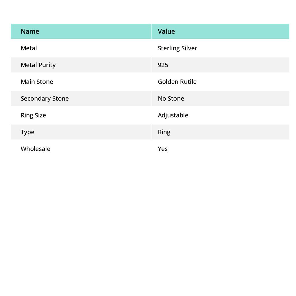 Natural Golden Rutile Gemstone 925 Sterling Silver Jewelry Ring Size Adj I9j65