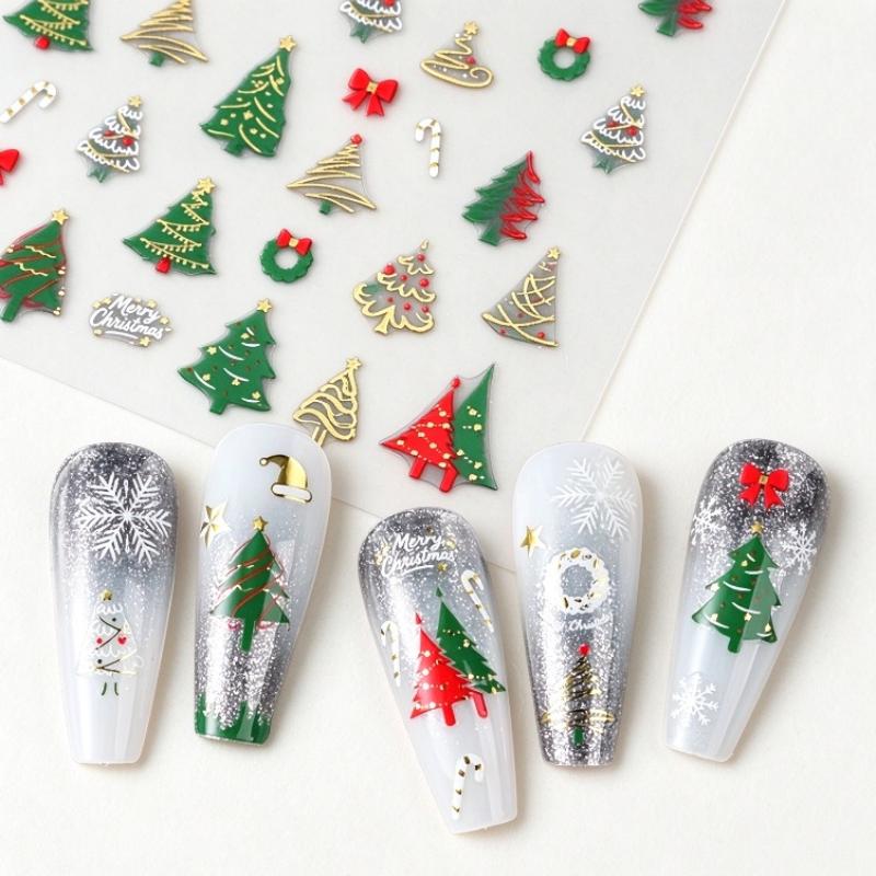 1 Sheet Christmas Nail Stickers Red White Snowflake Santa Elk Bow Self Adhesive Nail Art Decals For Holiday Manicure Decor
