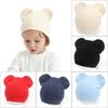 1 Set Baby Hat Mittens Dual Ears Stretchy Thicker Soft Cozy Keep Warm Solid Color Autumn Winter Infant Boys Girls Cap Gloves for Outdoor