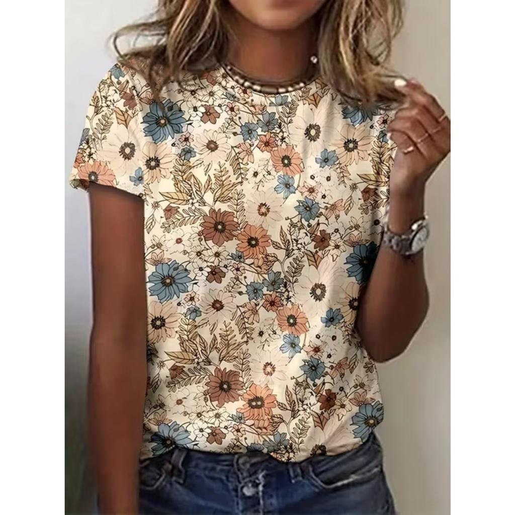 Fashion Women Flowers and Plants Print T Shirt Funny Casual O-neck Short Sleeves T-shirt Summer Female Tee Shirt