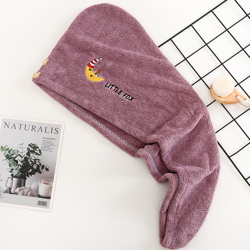 

Шапочка для душа из кораллового флиса с вышивкой - Быстросохнущее полотенце-обертывание для волос, мягкий абсорбирующий банный аксессуар для женщин, уход за волосами 63*25cm фиолетовый