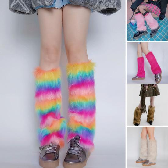 Faux Fur Fuzzy Návleky na nohy pro ženy Dívky Měkké Plyšové Huňaté Návleky na boty Zimní Hřejivé Rukávy na manžety bot pro Párty Kostým