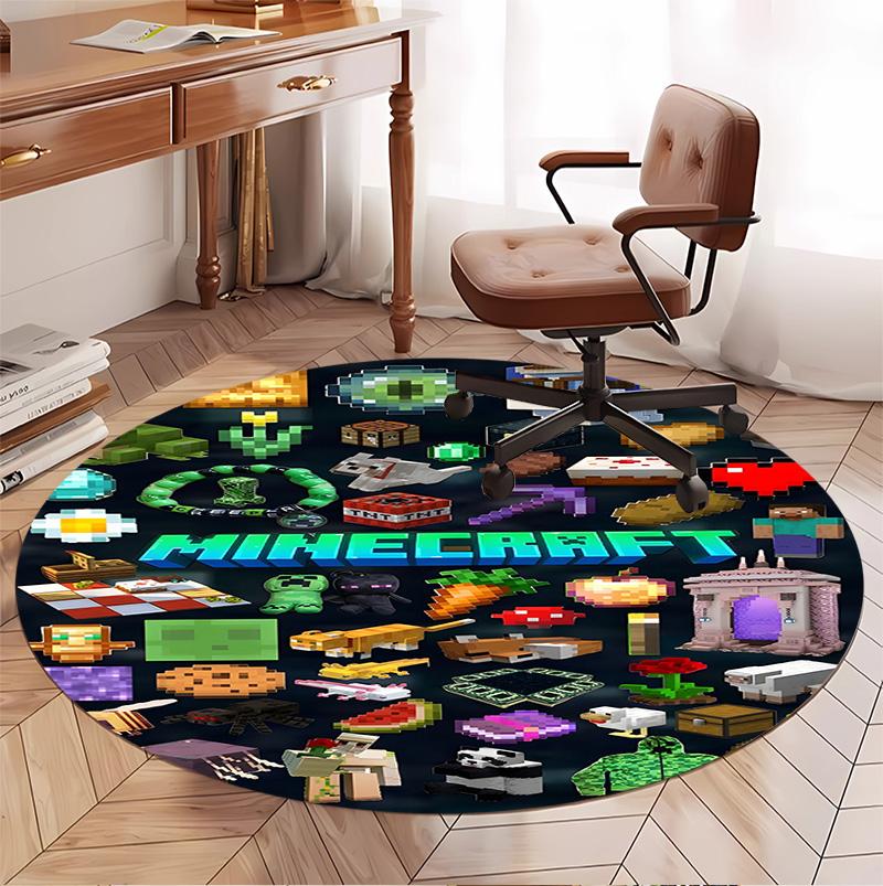 Gamer Pattern Round Rug, Indoor/Outdoor Mat, for Picnic, Gameroom, Bedroom, Office, Living Room, Home Decor Carpet, Birthday Gift