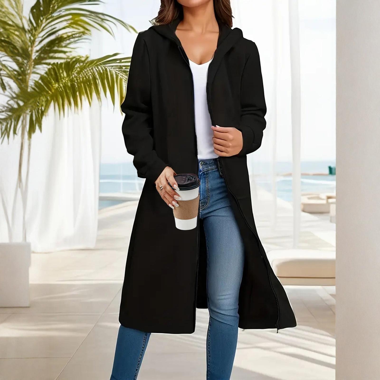 

Женская модная повседневная куртка с капюшоном больших размеров, с длинным рукавом, однотонная L