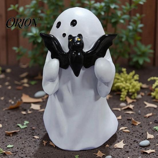 Halloween Ghost Decor Figurine, Cute Resin Statue, Creative Holding Figurine Bat/Drink Tabletop Ornament for Home Party, Trick or Treat Gift