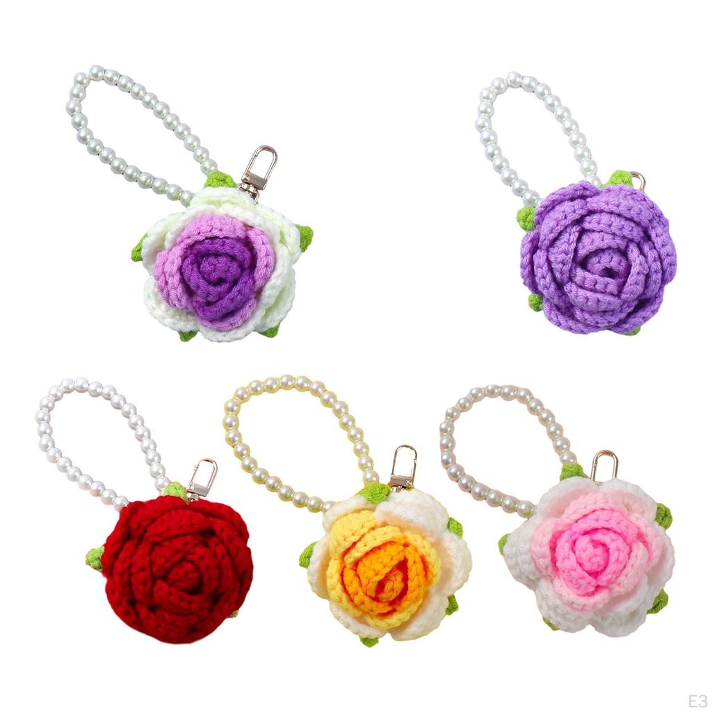 Rose Key Chain Bag Keyring Gift Stylish Accessories Charm Handwoven Pendant Keychain for