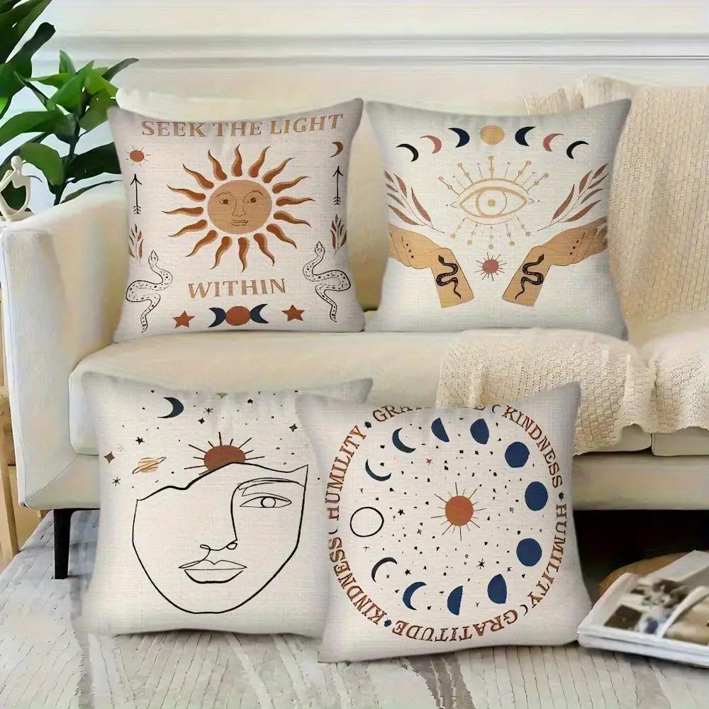 Bohemian Star Crescent Script Digital Printing Pillow Cover Short Plush Suitable Living Rooms Bedrooms Sofas Throw Cushion Cover