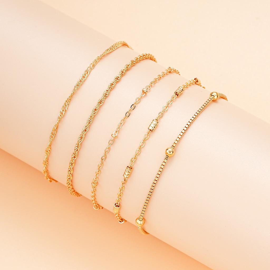 

IF ME 5 шт./компл. простые золотые браслеты для женщин, браслет на щиколотку из нержавеющей стали, аксессуары, ювелирные изделия