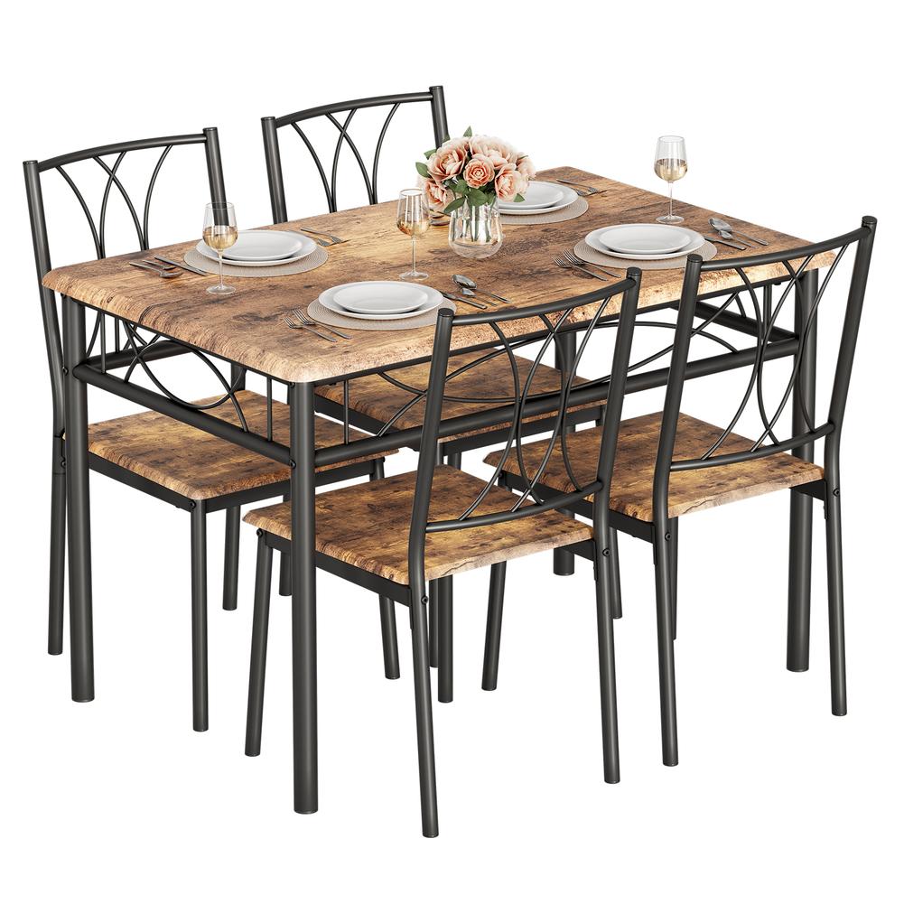 5 Piece Dining Table Set Kitchen Table and 4 Upholstered Chairs Metal and Wood Rectangular for Dining Room Small Space