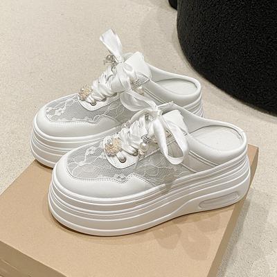 Modische, bequeme Halbschuhe für Damen 2024, neuer Überzug, Kopfteil, Mesh-Leder, Pacthwork, atmungsaktiv, Schnürung, 8 cm dicke Sohle, erhöhte Höhe, Schuh
