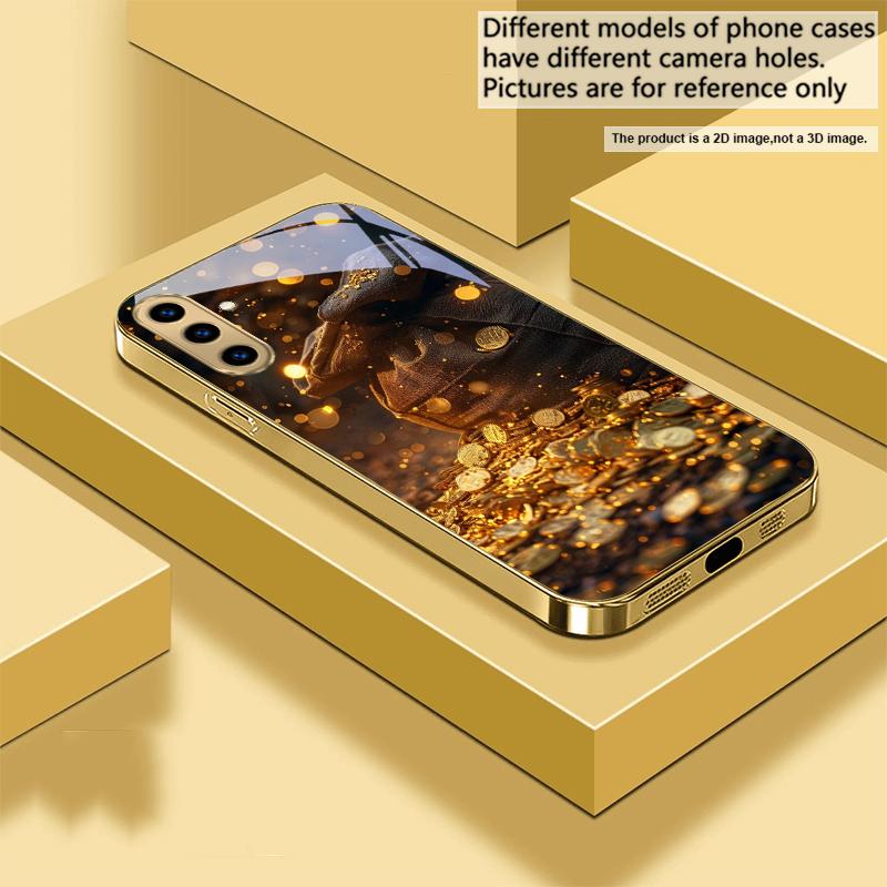 Dark burlap money bag For Samsung A73 A72 A71 A42 A56 A55 A54 A53 A52s A52 A51 A36 A35 A34 A33 A32 A16 Golden glass phone case