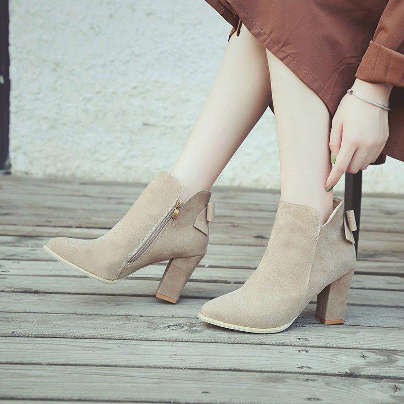 Thick Girl Woman High Heel Ankle Boots Lace Up Peep Toe Leather Shoes Winter