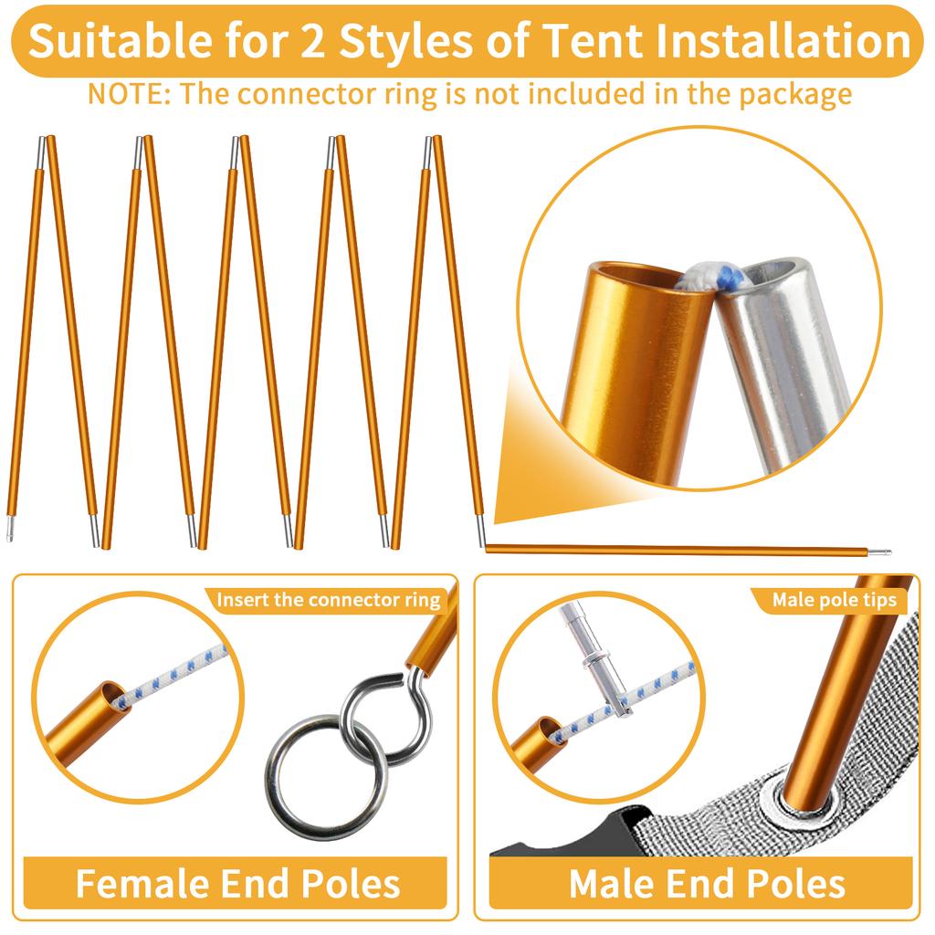 1pc/2pc Aluminum Alloy Tent Pole 4.3M/3.6M Camping Support Poles Replacement Accessories for Hiking Awning Shelter Frames Rods
